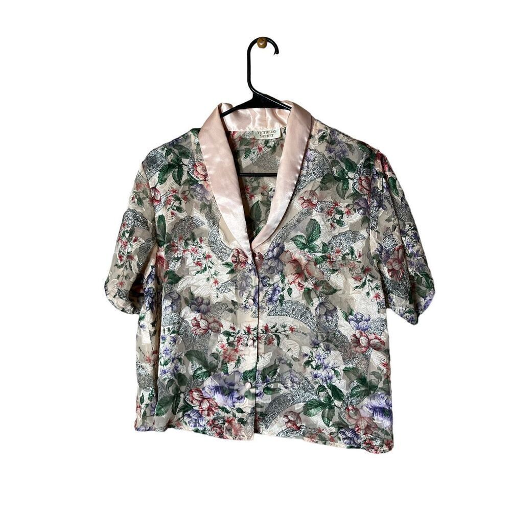 Vintage Victoria’s Secret Gold Label Floral Print Short Sleeve Sleep Top Size M‎